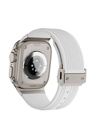 Apple Watch 42mm Uyumlu Zore KRD-113 Spor Görünümlü Silikon Kordon Beyaz