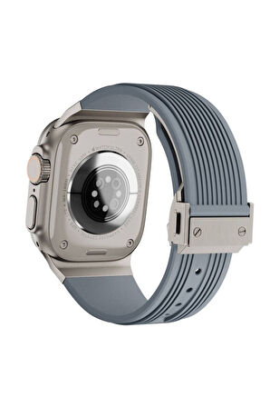 Apple Watch 42mm Uyumlu Zore KRD-113 Spor Görünümlü Silikon Kordon Gri