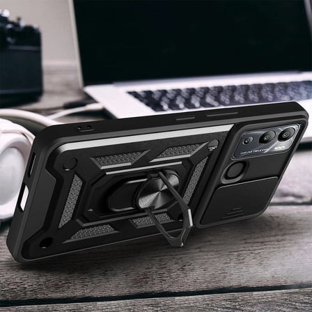 Infinix Hot 12i Uyumlu Kılıf Magnetik Standlı Kamera Korumalı Zore Sürgülü Vega Kapak