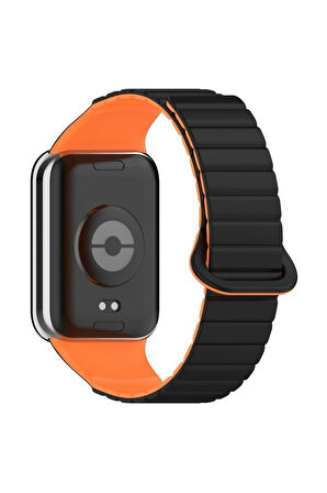 Xiaomi Redmi Watch 4 Uyumlu Silikon Kordon Zore KRD-105 Strap Kayış Siyah-Turuncu