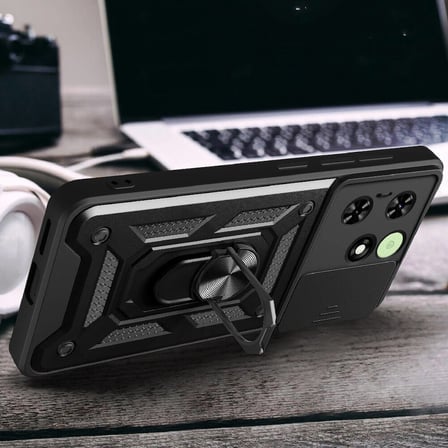 Tecno Spark Go 2024 Uyumlu Kılıf Magnetik Standlı Kamera Korumalı Zore Sürgülü Vega Kapak