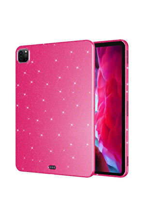 iPad Pro 11 2020 (2.Nesil) Simli Parlak Görünümlü Zore Tablet Koton Kılıf Pembe Koyu