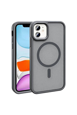 Apple iPhone 11 Uyumlu Kılıf Magsafe Şarj Özellikli Mat Arka Yüzey Zore Sio Kapak Gri