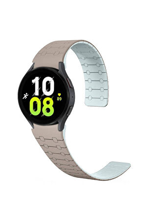 Samsung Galaxy Watch 5 44mm Uyumlu Zore KRD-111 20mm Çizgili Desenli Silikon Kordon Haki