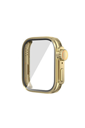 Huawei Watch Fit 3 Uyumlu - Apple Watch Ultra 49mm Kasa Dönüştürücü ve Ekran Koruyucu Zore Watch Gard 33 Gold