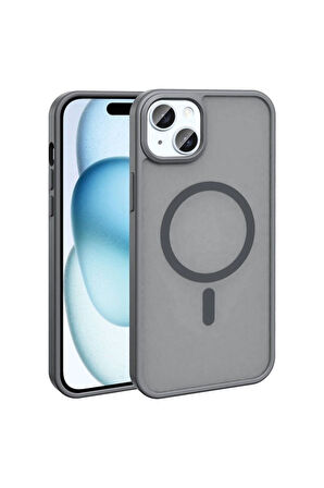 Apple iPhone 14 Plus Uyumlu Kılıf Magsafe Şarj Özellikli Mat Arka Yüzey Zore Sio Kapak Gri
