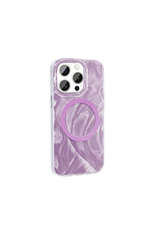 Apple iPhone 15 Pro Uyumlu Kılıf Magsafe Şarj Özellikli Fırça Boya Desenli Zore Palet Kapak Pembe