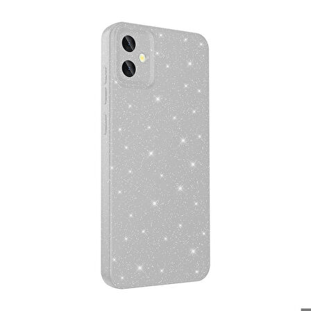 Samsung Galaxy A05 Uyumlu Kılıf Kamera Korumalı Simli Lüks Zore Koton Kapak Gümüş