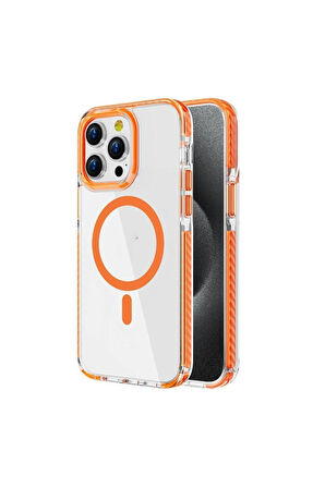 Apple iPhone 15 Pro Uyumlu Kılıf Magsafe Şarj Özellikli Airbagli Takılabilir Askı Aparatlı Zore Nana Kapak Turuncu