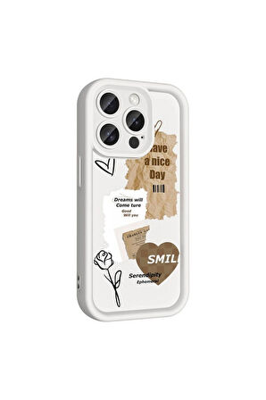 Apple iPhone 14 Pro Uyumlu Kılıf Kamera Korumalı Baskılı Arka Yüzey Zore Klas Kapak Beyaz