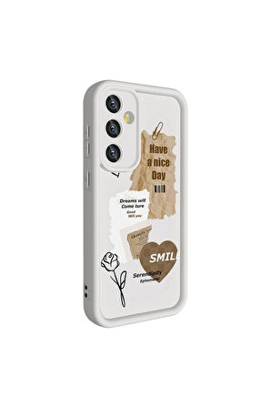 Samsung Galaxy S23 FE Uyumlu Kılıf Kamera Korumalı Baskılı Arka Yüzey Zore Klas Kapak Beyaz