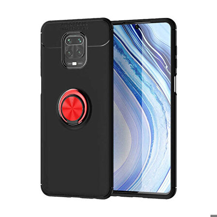 Xiaomi Redmi Note 9 Pro Uyumlu Kılıf Silikon Yüzüklü Yumuşak Zore Ravel Kapak Siyah-Kırmızı