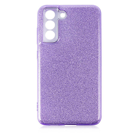 Samsung Galaxy S21 FE Uyumlu Kılıf Sert Silikon Simli Desenli Zore Shining Silikon Mor