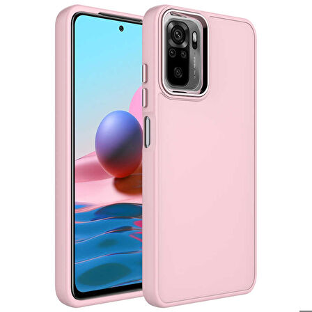 Xiaomi Redmi Note 10S Uyumlu Kılıf Metal Çerçeve ve Buton Tasarımlı Silikon Zore Luna Kapak Pembe
