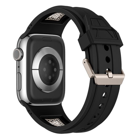 Apple Watch 42mm Uyumlu Kordon Zore KRD-117 Hava Alabilen Delikli Metal Süslemeli Desenli Silikon Kayış