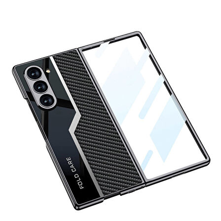 Samsung Galaxy Z Fold 6 Uyumlu Kılıf Ultra İnce Kamera Korumalı PC + Karbon Fiber Tasarımlı Arka Yüzey Zore Kıpta Poligan Kapak