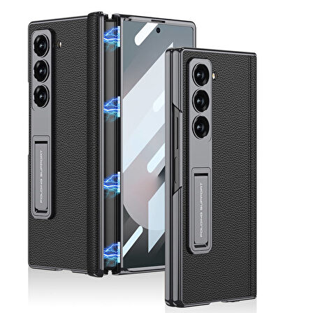 Samsung Galaxy Z Fold 6 Uyumlu Kılıf Deri Standlı Zore Kıpta Premium Kılıf