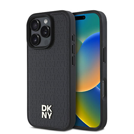 Apple iPhone 16 Pro Max Uyumlu Kılıf DKNY Orjinal Lisanslı Magsafe Şarj Özellikli 3D Yazılı Repeat Pattern Kapak