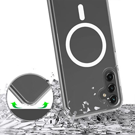 Samsung Galaxy S24 FE Uyumlu Kılıf Magsafe Şarj Özellikli Şeffaf Sert PC Zore Embos Kapak