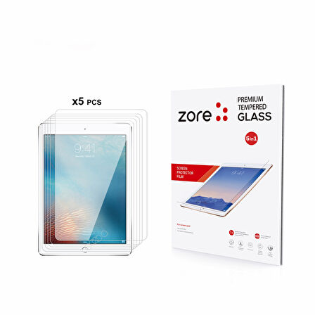 Apple iPad 9.7 2017 Uyumlu (5.Nesil) Zore 5in1 Tablet Temperli Cam Ekran Koruyucu