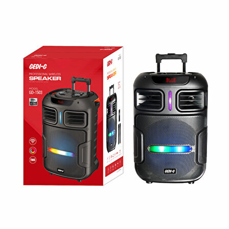 Zore GD-1503 Dijital LED Göstergeli FM Radyolu Mikrofonlu RGB TWS 15 inç Stereo Bass Kablosuz Karaoke Hoparlör