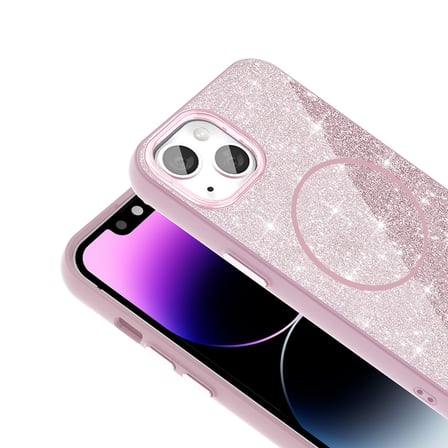Apple iPhone 14 Uyumlu Kılıf M-safe Şarj Özellikli Parlayan Simli Zore Okso Kapak