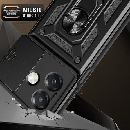 Oppo A3 Uyumlu Kılıf Magnetik Standlı Kamera Korumalı Zore Sürgülü Vega Kapak