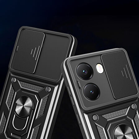 Xiaomi Poco X7 Pro Uyumlu Kılıf Magnetik Standlı Kamera Korumalı Zore Sürgülü Vega Kapak