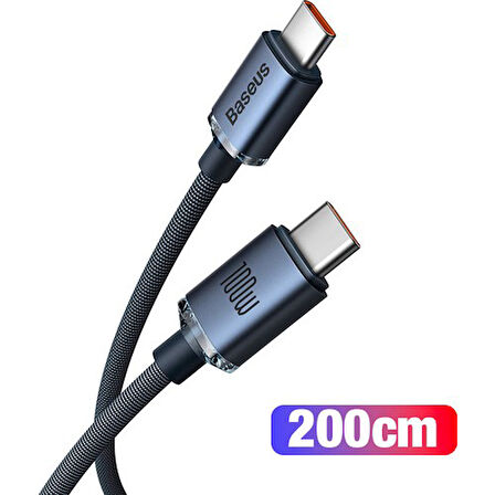Baseus Crystal Shine 100W Type-C to Type-C 2m – MacBook, iPhone 15/16, Android, Telefon, Tablet ve Laptop Şarj Data Kablosu