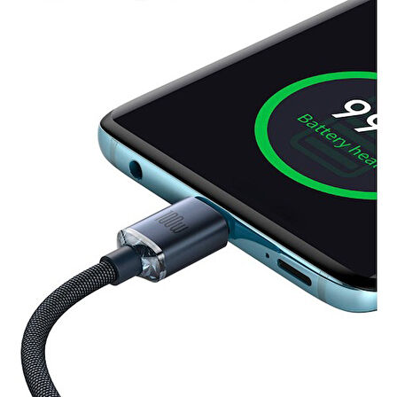 Baseus Crystal Shine 100W Type-C to Type-C 2m – MacBook, iPhone 15/16, Android, Telefon, Tablet ve Laptop Şarj Data Kablosu