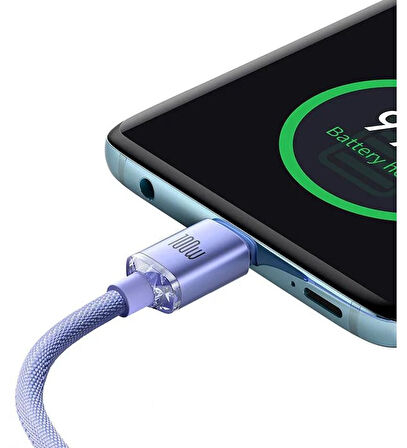 Baseus Crystal Shine 100W Type-C to Type-C 2m – MacBook, iPhone 15/16, Android, Telefon, Tablet ve Laptop Şarj Data Kablosu