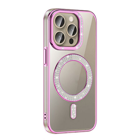 Apple iPhone 15 Pro Max Uyumlu Kılıf Pırlanta Taş Tasarımlı Magsafe Şarj Özellikli Zore Karetta Silikon Kapak