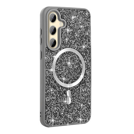 Samsung Galaxy S24 FE Uyumlu Kılıf Pırlanta Tasarımlı Magsafe Şarj Özellikli Zore Mozaik Silikon Kapak