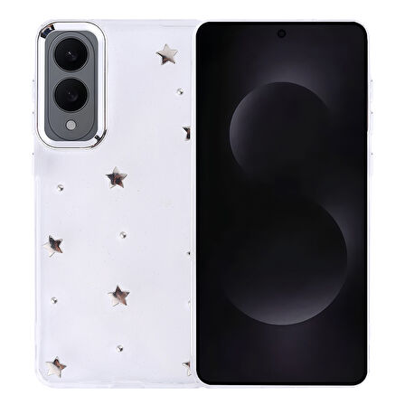 Samsung Galaxy S25 Edge Uyumlu Kılıf Airbag Tasarımlı Simli Şeffaf Zore Kutup Kapak