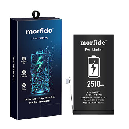 Apple iPhone 12 Mini Uyumlu 2510mAh Yüksek Kapasiteli Batarya - Gelişmiş Akıllı Chip - Pil Sağlığı Destekli - Morfide M-Max