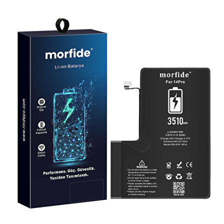 Apple iPhone 14 Pro Uyumlu 3510mAh Yüksek Kapasiteli Batarya - Gelişmiş Akıllı Chip - Pil Sağlığı Destekli - Morfide M-Max
