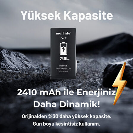 Apple iPhone 7 Uyumlu 2410mAh Yüksek Kapasiteli Batarya Morfide M-Max – A Sınıf Hücre, 15 Ay Garantili