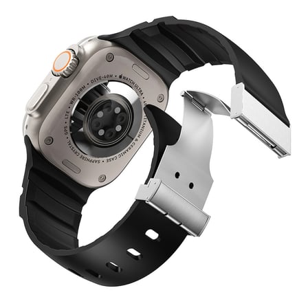 Apple Watch 7 45mm Uyumlu Zore KRD-145 Metal Tokalı Silikon Kordon