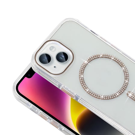 Apple iPhone 14 Uyumlu Kılıf Taşlı Tasarım M-safe Şarj Özellikli Zore Koment Silikon Kapak