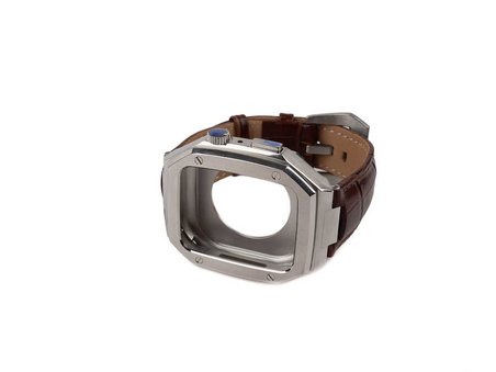 Apple Watch 44mm Uyumlu Kordon Deri Kordon Metal Kasa Korumalı Luxury KRD-67 Kayış