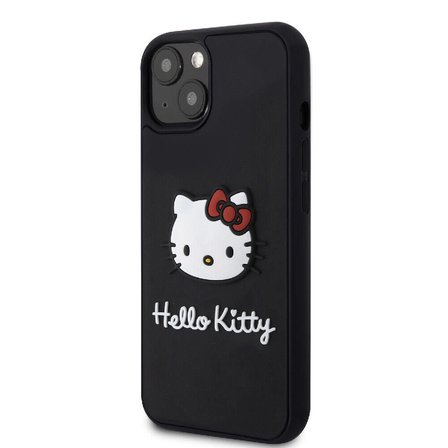 Apple iPhone 15 Uyumlu Kılıf Hello Kitty Orjinal Lisanslı Yazı ve İkonik Logolu 3D Rubber Kitty Head Kapak