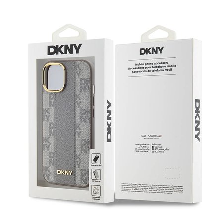 Apple iPhone 15 Uyumlu Kılıf DKNY Orjinal Lisanslı M-safe Şarj Özellikli 3D Yazılı Checkered Pattern Kapak