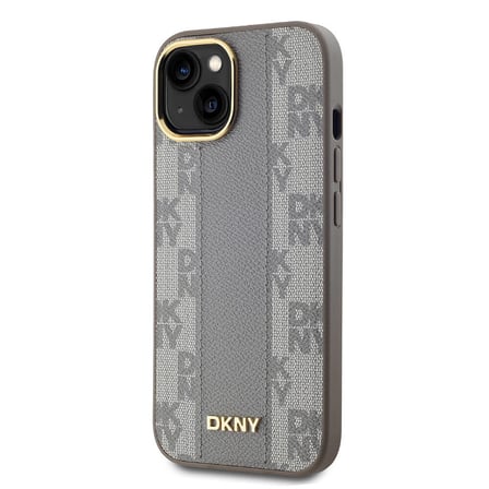 Apple iPhone 15 Uyumlu Kılıf DKNY Orjinal Lisanslı M-safe Şarj Özellikli 3D Yazılı Checkered Pattern Kapak
