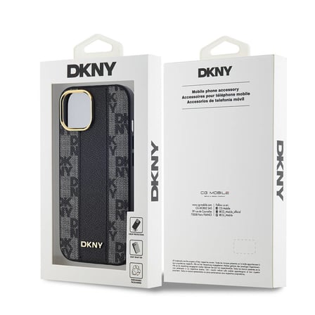 Apple iPhone 15 Plus Uyumlu Kılıf DKNY Orjinal Lisanslı M-safe Şarj Özellikli 3D Yazılı Checkered Pattern Kapak