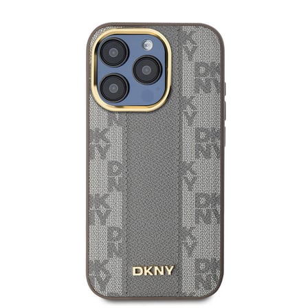 Apple iPhone 15 Pro Uyumlu Kılıf DKNY Orjinal Lisanslı M-safe Şarj Özellikli 3D Yazılı Checkered Pattern Kapak