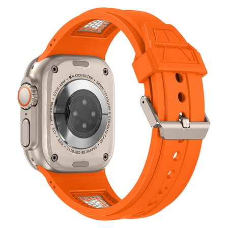 Apple Watch 44mm Uyumlu Kordon Zore KRD-117 Hava Alabilen Delikli Metal Süslemeli Desenli Silikon Kayış