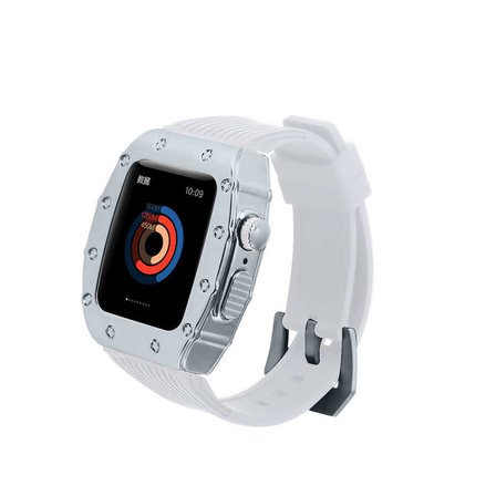 Apple Watch 44mm Uyumlu Kordon Metal Kasa Korumalı Silikon Luxury KRD-65 Kayış