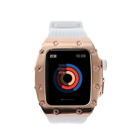 Apple Watch 44mm Uyumlu Kordon Metal Kasa Korumalı Silikon Luxury KRD-65 Kayış