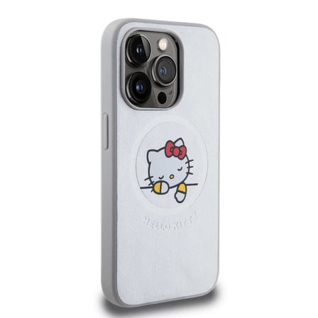 Apple iPhone 15 Pro Max Uyumlu Kılıf Hello Kitty Orjinal Lisanslı M-safe Şarj Özellikli Baskı Logolu Uyuyan Kitty Deri Kapak