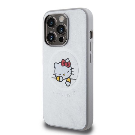 Apple iPhone 15 Pro Max Uyumlu Kılıf Hello Kitty Orjinal Lisanslı M-safe Şarj Özellikli Baskı Logolu Uyuyan Kitty Deri Kapak